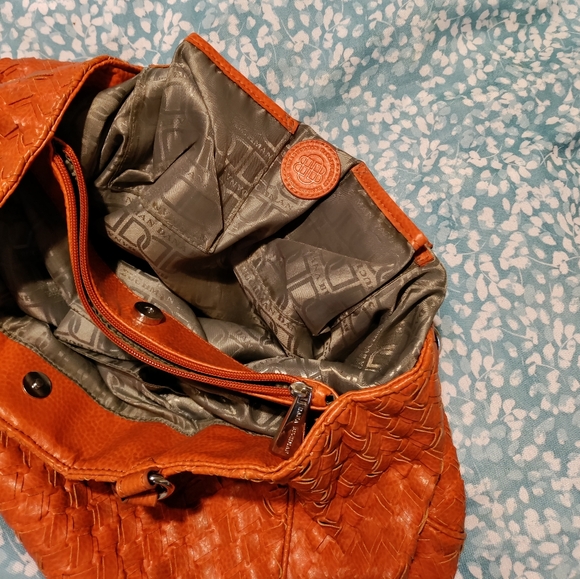 Dana Buchman Boho Faux Leather Woven Orange Purse - Picture 9 of 16
